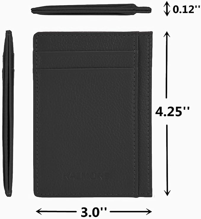 KALMORE womens Credit Holder Genuine Leather Slim Minimalist Card Case Wallet, Black With Id Window - Image 5
