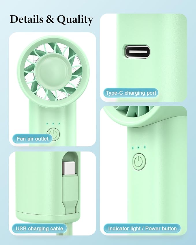 Portable Fan with Power Bank & Flashlight-Green | 6.5H Max Cooling,USB-C Rechargeable,Mini Fan for Outdoor/Travel/Beach/Concerts/Summer.Gifts for Girl,Women. - Image 7