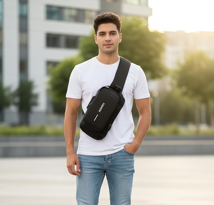 Unisex Anti-Theft Sling Bag with USB Port, Water-Resistant Crossbody Chest Backpack for Travel & Work - Image 3