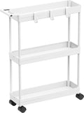 Simple Houseware 3-Tier Slim Rolling Cart w/Handle 5.5" Wx27.5 H, White | Storage Cart for Narrow Space (5.5-Inch Wide) Kitchen, Bathroom, Laundry Room by SimpleHouseware