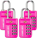 SURE LOCK TSA-Approved 4-Digit Resettable Combination Lock with Open Alert, Easy-Read Dials - for Luggage, School Lockers, Gym, Office, Toolbox & Security Cases (Pink 4 Pack) by Hopeyoucanstaysafe