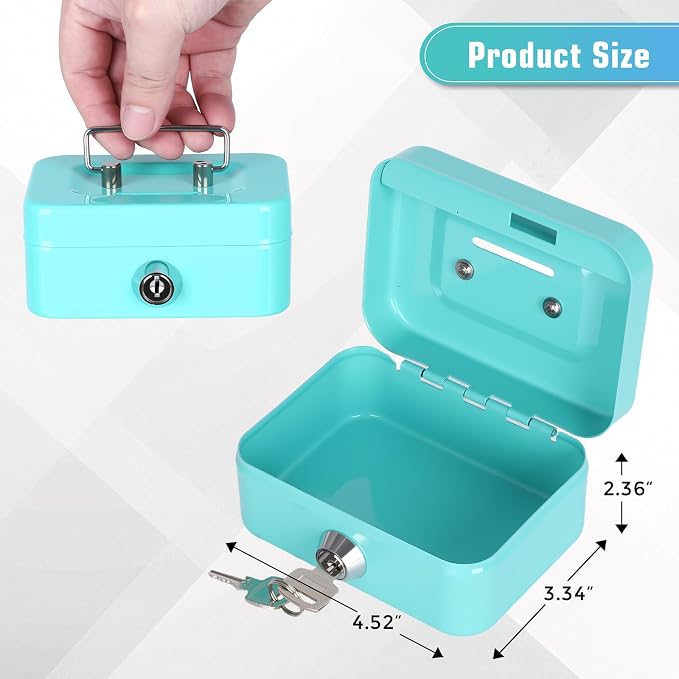 Cash Box with Lock Small Cute Coin Lock Box with Money Slot Mini Portable Winners Bank Safe Box 4.5"x3.4"x2.4" Green - Image 2