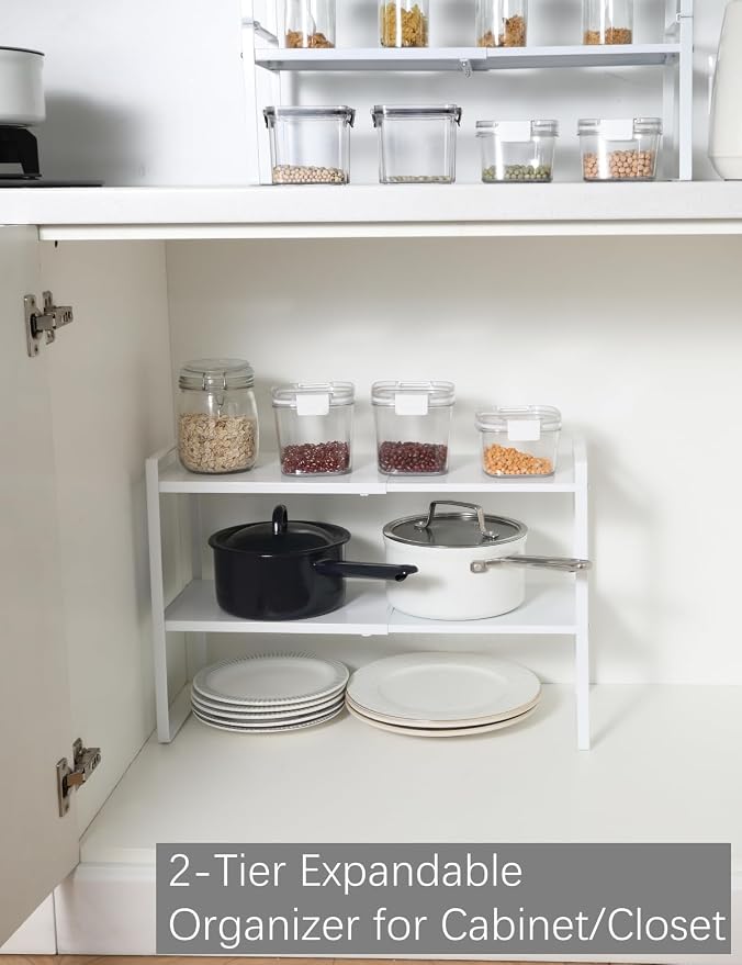 2-Tier Expandable Organizer Shelf for Kitchen Cabinet, Countertop, Pantry & Under-Sink Storage(white) - Image 4
