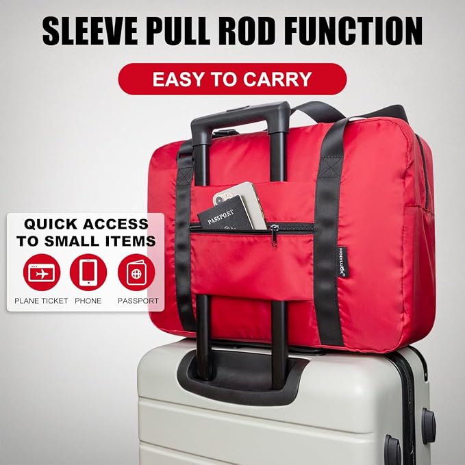 Duffle Bag for Travel Foldable Personal Item Travel Bag, 23L, Red | Carry On Duffel Bag Women Men Frontier Airlines Personal Item Bag Hospital Weekend Overnight Trips - Image 6