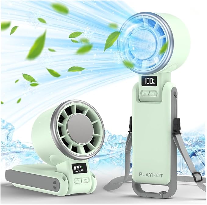 PlayHot Portable Handheld Cooling Fan, Travel Essentials, Gifts for Women | Instant Cooling, 10m/s Airflow, 5-Speed, 10H Max, USB-C Rechargeable, LED Display, 3-in-1 Foldable for Cruise, Beach Vacation by PlayHot-CoolSummer
