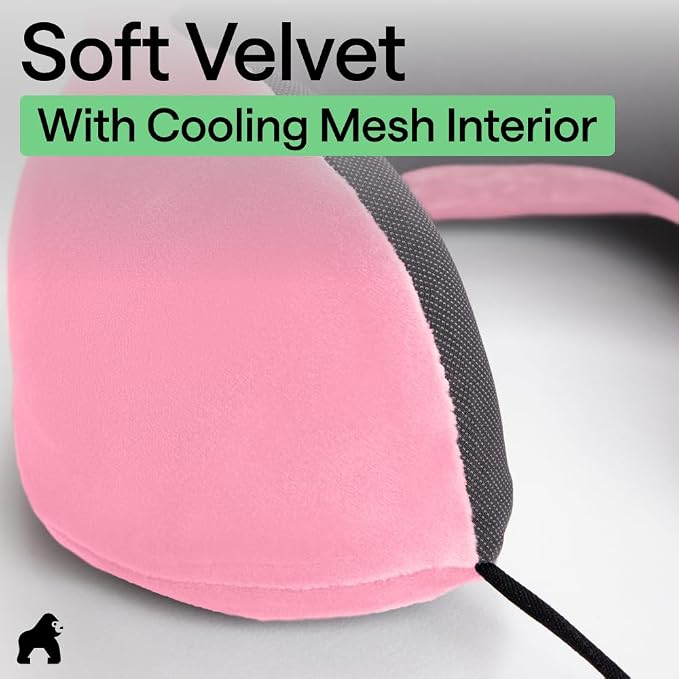 GORILLA GRIP Adjustable Travel Neck Pillow for Airplanes, CertiPUR-US® Memory Foam, Soft Velvet and Cooling Mesh Pillows, Support Headrest for Sleeping, Traveling Essentials, Flight Accessories, Pink - Image 4