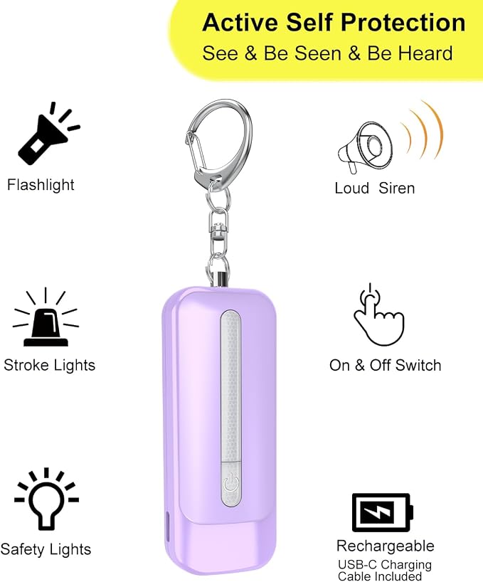 Personal Alarm for Women, Rechargeable with Safety Lights & Low Battery Notice, 130dB Siren with Extra Bright LED Flashlight Strobe Light for Emergency, Dual Light Sources Safety Keychain - Image 4