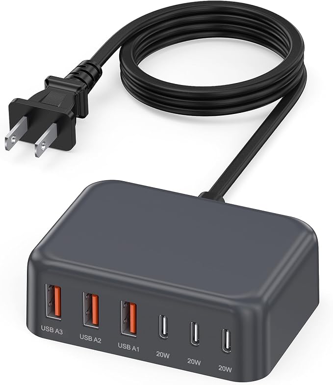 100W 6 in 1 USB Charger, 50% Smaller Charging Station for Multiple Devices | Fast Charging Blocks with Type C Port, USB Charging Hub Organizer Multiport Power Strip for iPhone,Samsung,Ipad,Kindle,Travel by BOVICAS