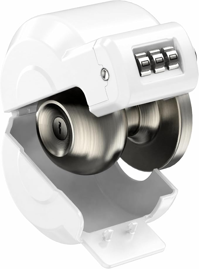PUGED Door Knob Lockout Device Cover to Disable Doorknob/Faucet/Water Valve Hose Lock Door Handle Temporary Lock for Bedroom Door from Outside Door Handle Without Drilling (2, White) - Image 2