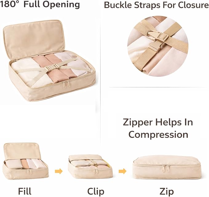 7 Set Packing Cubes For Travel | Luggage Organizer Bags With Shoe, Laundry Bag, Accessory Pouch And Lingerie Bag | Durable And Space Saving Suitcase Organizer For Travel Essentials | Beige - Image 4