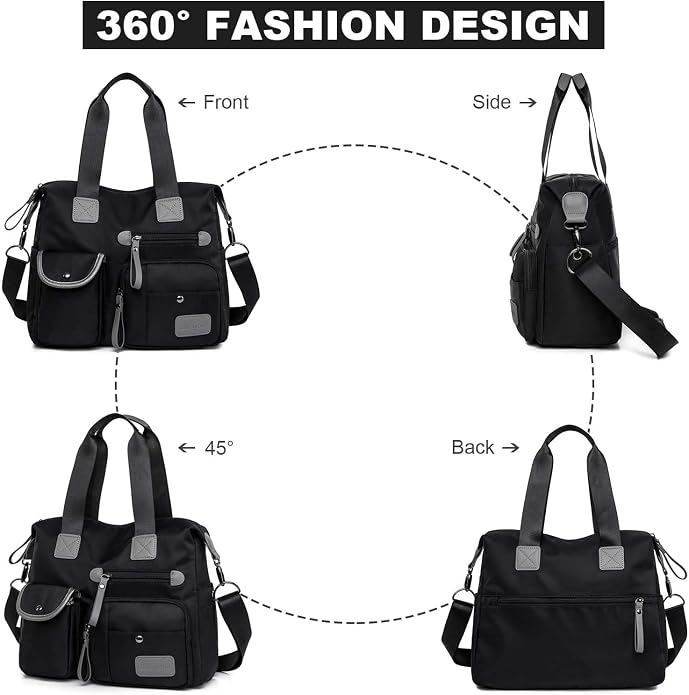 Tote Bag for Women,Multi Pockets Shoulder Handbag,Nurse Bag for Work,Large Cross body Purse,Fashion Nylon Top Handle Satchel - Image 4