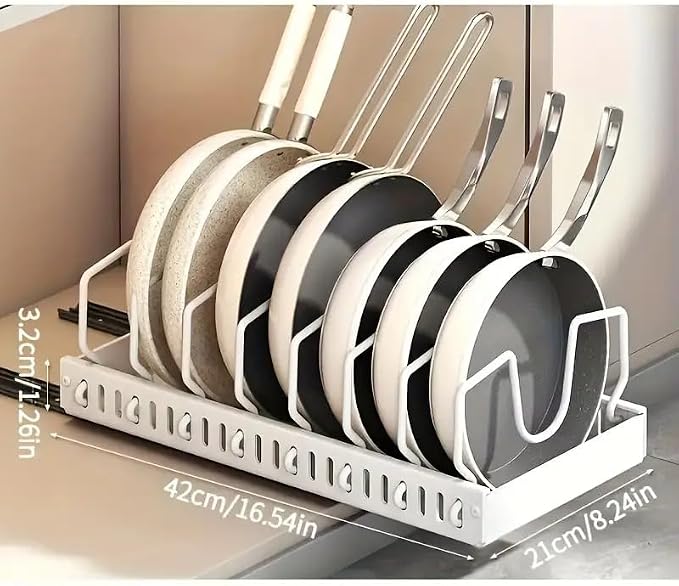 2 Pack Pull Out Pots and Pans Organizer for Cabinet & Countertop, Kitchen Cabinet Organizer with 8 Adjustable Dividers, Storage for Pot Lid, Dishes, Bakeware, White - Image 5