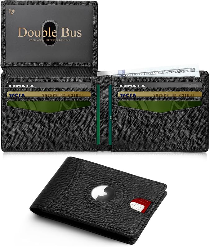 Wallet for Men Slim RFID Blocking Bifold Carbon Fiber,Minimalist Small Compact Front Pocket Credit Card Holder,Thin Mens Leather Wallets Smart Security With 2 ID windows 1 Cash (Cross Black) by Unknown