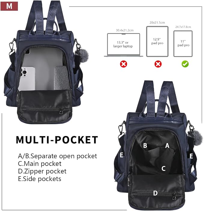 PINCNEL Women Backpack Purse Waterproof Nylon Anti-theft Rucksack Lightweight Shoulder Bag - Image 3