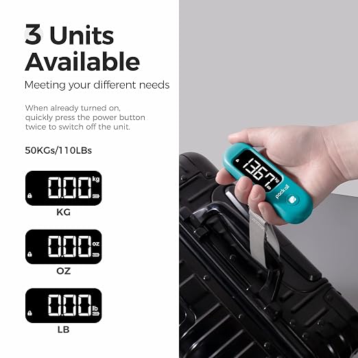 pack all Digital Luggage Scale for Travel, 110Lbs Capacity, 0.1Lb Precision | Handheld, Backlit LCD Display, Lb/Kg/Oz Conversion, Tare Function, Battery Included, Malachite Blue - Image 4