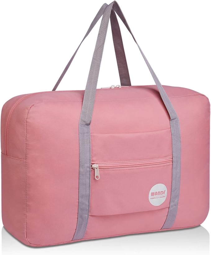 WANDF Foldable Travel Duffel Bag Luggage Sports Gym Water Resistant Nylon (Coral Pink) | 18x14x8 inches, Airline Underseat Aprroved, Weekend Overnight Trips, Lightweight Packable by WANDF