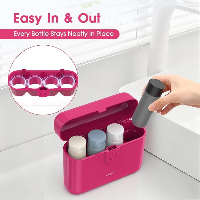 Travel Bottles TSA 4x2oz With Case Leak-Proof Hot Pink | Durable ABS hard case, press-to-unlock, 4 individual compartments, wide-mouth bottles for easy fill, leak-proof seals - Image 5