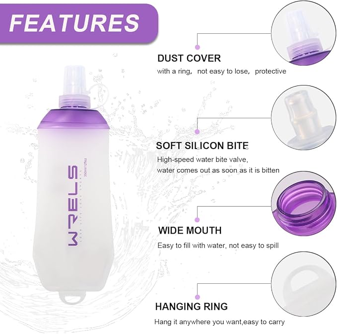 WRELS 200ml/350ml/500ml Collapsible Soft Flask,BPA Free Folding Soft Water Bottle with Hanging Ring,Lightweight TPU Hydration Flask for Running Marathon Cycling Hiking - Image 3