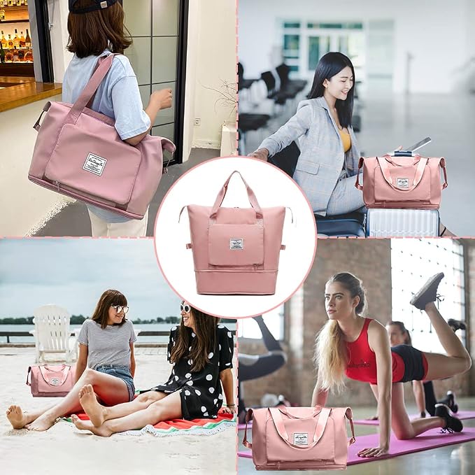 Large Capacity Foldable Travel Bag, Expandable Waterproof Carry on Bag, Dry and Wet Separation Spor Duffel Bags - Image 6