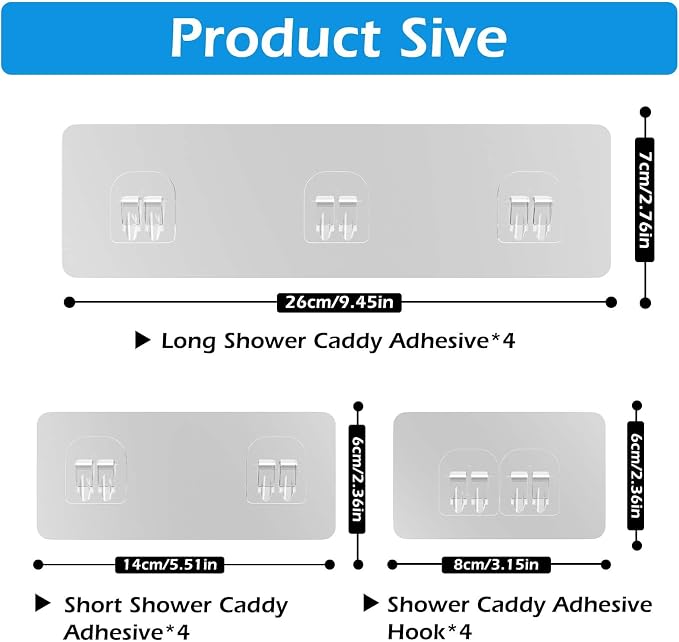12 Pack Shower Caddy Adhesive Replacement, Shower Adhesive Strips, Strong Adhesive Hooks, Waterproof Sticker, No Drilling, for Bathroom Shelf and Kitchen Racks - Image 2