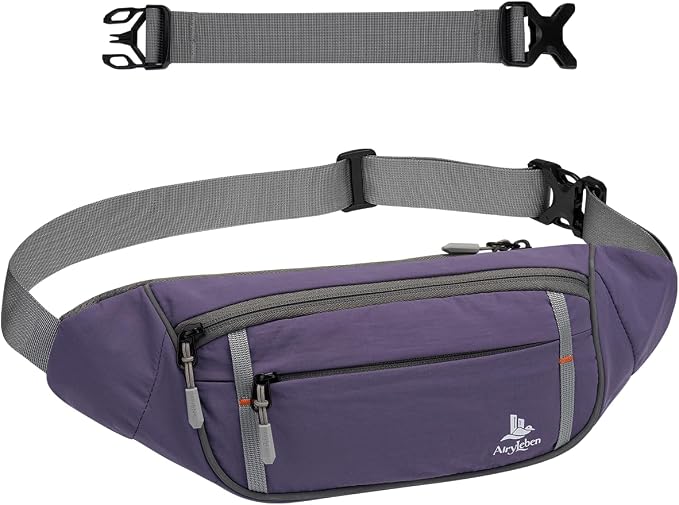 2.5L Fanny Pack for Women Men, RFID Blocking Crossbody Belt Bag, Purple | Lightweight Water-Resistant Fabric, Adjustable Belt, Breathable Back Padding, Waist Bag for Running Hiking Dog Walking by AiryLeben
