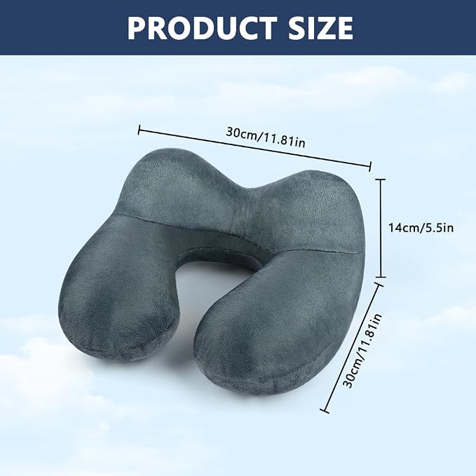 flintronic Inflatable Travel Pillow, Inflatable Travel Pillow for Airplane, Soft Velvet Neck Support, Lightweight Ergonomic Sleeping Neck Pillow for Airplane, Car, Train, Office, Camping (Grey) - Image 2
