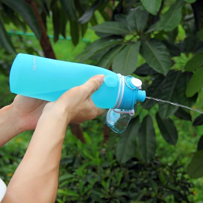 Valourgo Collapsible Water Bottle, Silicone Foldable with Leak Proof Valve BPA Free, Aqua Blue, 21 oz - Image 2