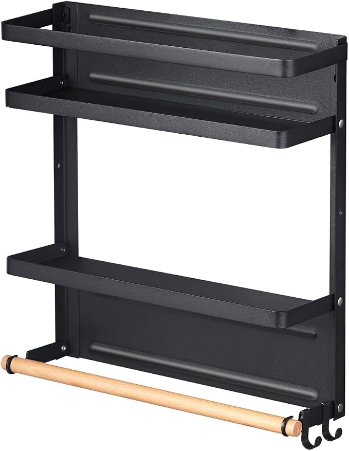 Magnetic Spice Rack Organizer Single Tier Refrigerator Spice Storage Shelf, Easy to Install The Side of The Refrigerator Can Hold spices, Jar of Olive Oil (Black L) by Hoopoton