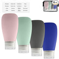 Travel Bottles for Toiletries, TSA Approved 3oz (90ml) Leak Proof Silicone Refillable Squeeze Travel Size Containers BPA Free for Cleansers, Lotions, Shampoo 4pk-With Bag (P,G,Blk,BL) by Lyob