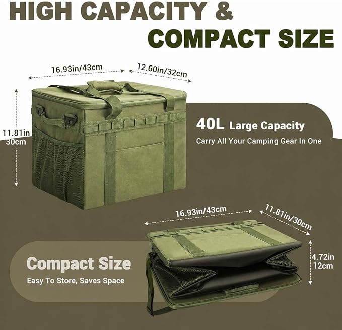 40L Tactical Camping Storage Bag, 600D Waterproof Foldable Camping Box | camping storage bag with removable dividers, outdoor Foldable Organizer Modular gear kitchen box & trunk organizer & fishing - Image 6