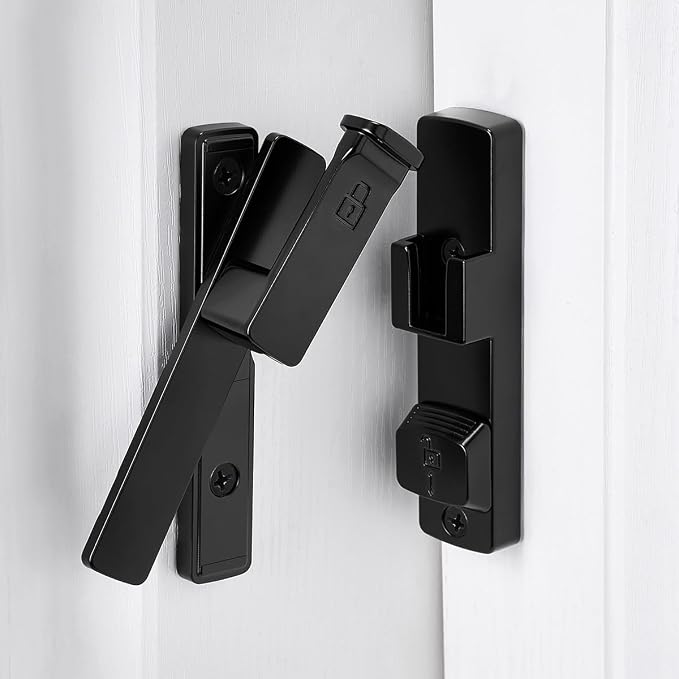 2 Packs Black 90 Degree Barn Door Lock,Flip Gate Latches Hardware | Zinc Alloy Door Lock,Right Angle Door Lock Latch,Sliding Door Latches,for bedroom,drawer,pet enclosures,cabinet,garage,window - Image 5