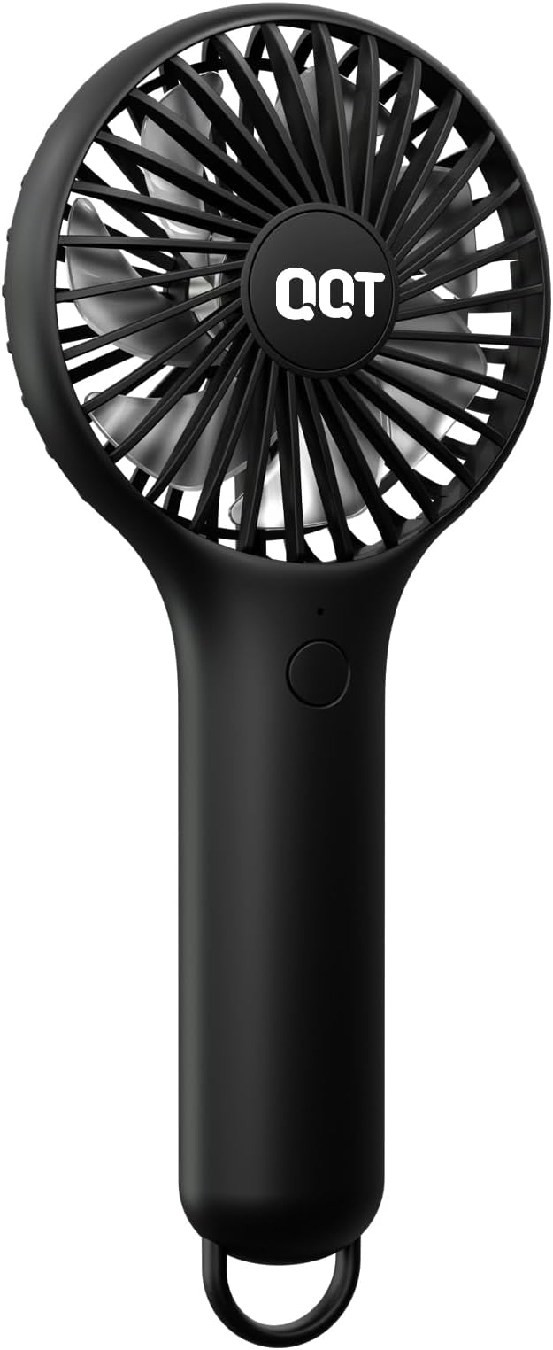 QQT Mini Handheld Fan, Small Personal Cooler with 3 Speeds, Portable Battery Operated, USB Rechargeable Makeup Eyelash Dryer, Strong Airflow for Travel, Office, Outdoor, Women, Men, and Kids (Black) by WelcometoQQT
