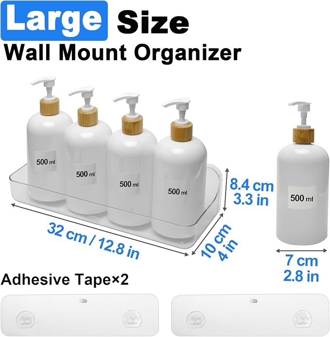 Acrylic Wall Mounted Shower Caddy, Large, Adhesive Bathroom Shelves | 4D" x 12.8"W x 3.3"H, No Drilling Acrylic Shelf, Adhesive Shelf, Bathroom Shelves with Adhesives for Bathroom, Kitchen - Image 3