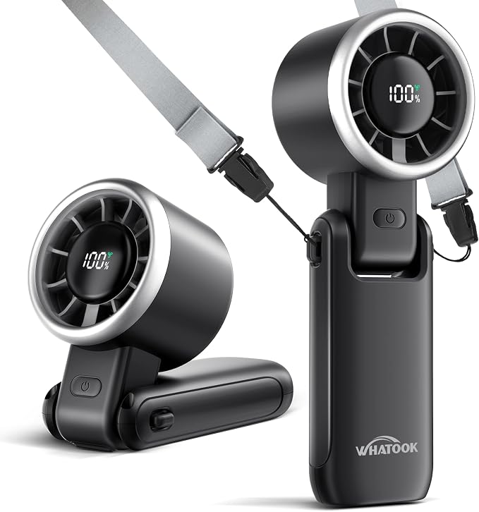 WHATOOK Portable Handheld Turbo Fan: 12m/s Strong Wind 15000RPM High Speed Mini Fan, 4000mAh Battery Rechargeable Personal Fan with LED Display, 3 in 1 Foldable Fan for Tech Gift, (Black) by FashionCaring-MakeitYours