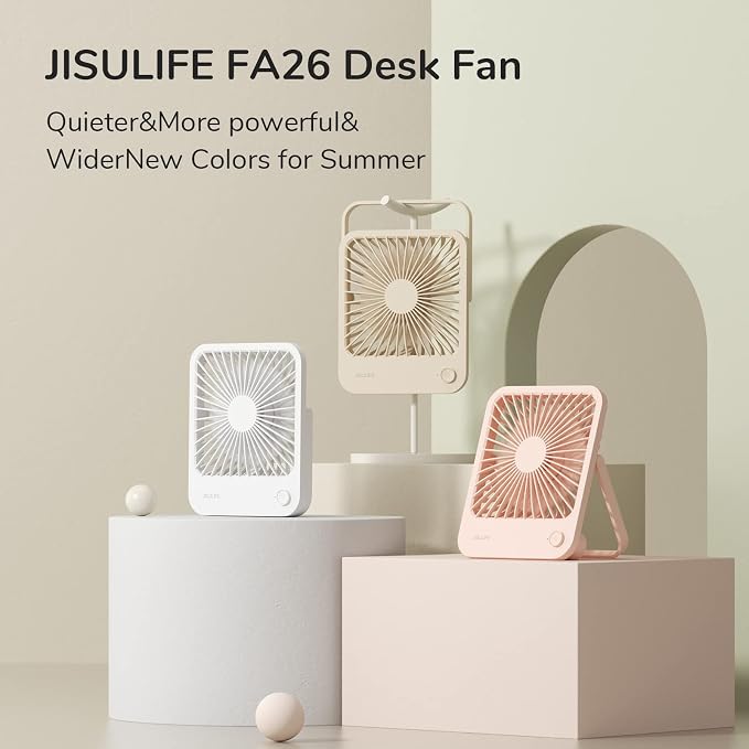 JISULIFE Small Desk Fan Battery Operated, 180° Foldable Portable Fan, 4 Speeds Adjustable Ultra Quiet for Home Office Travel Outdoor-White | Battery Operated, 4 Speeds Adjustable Ultra Quiet for Home Office Travel Outdoor-White - Image 8
