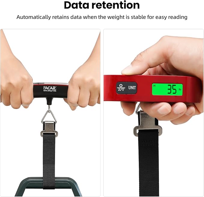 BAGAIL Digital Luggage Scale, 110lbs Hanging Baggage Scale with Backlit LCD Display, Portable Suitcase Weighing Scale, Travel Luggage Weight Scale with Hook, Strong Straps for Travelers - Image 5