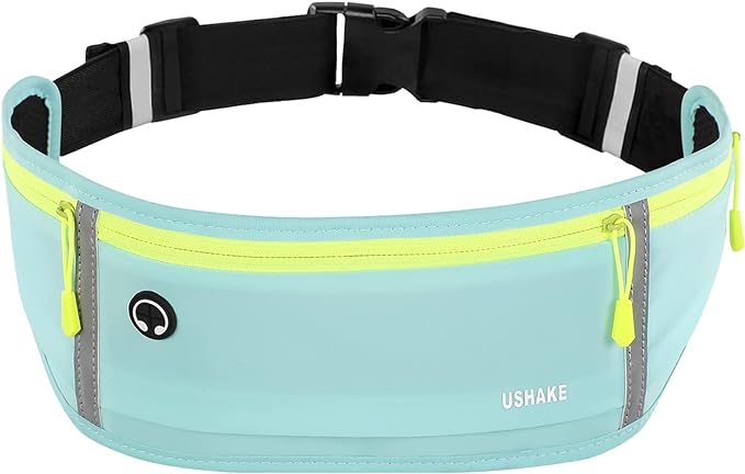 USHAKE Slim Running Belt, Workout Fanny Pack for Men Women,Exercise Waist Pack for Apple iPhone Holder, Runner Belt for Running Walking Cycling Camping Gym Mint blue by USHAKE
