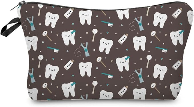 Livel lhood Cartoon Tooth Cute Small Makeup Bag | Printed Padded Cosmetic Organizer Zipper Pouch, Cartoon Tooth Gift for Women Friends by Livel+lhood