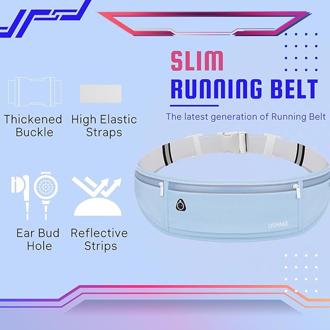 USHAKE Slim Running Belt, Workout Fanny Pack for Men Women,Exercise Waist Pack for Apple iPhone Holder, Runner Belt for Running Walking Cycling Camping Gym Light Blue - Image 3