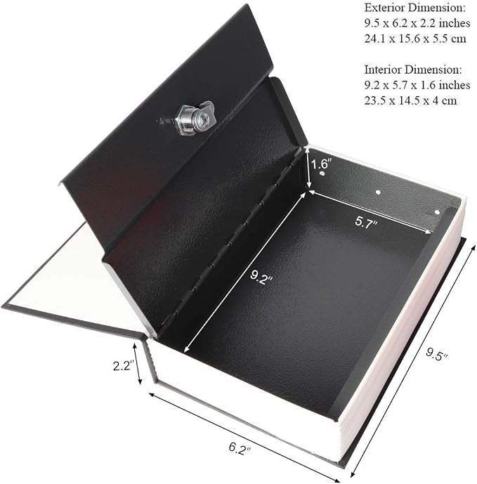 Book Safe with Key Lock – Jssmst Home Dictionary Diversion Safe Lock Box Safe Metal Box, Black Large, SM-BS004BL - Image 2