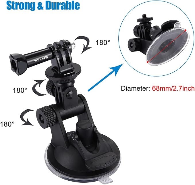 PULUZ Suction Cup Mount for Gopro Car Mount, Adjustable Vehicle Window & Windshield Mount Holder, Compatible with GoPro Hero 12 11 10 9 8 7/Insta360 X3 x2/DJI OSMO Action Camera Mount | Compatible with GoPro Hero 13 12 11 10 9/Insta360 X5 X4 X3/DJI OSM... - Image 5