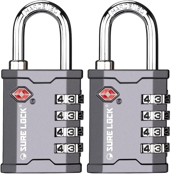 SURE LOCK TSA Accepted 4 Dig Heavy Duty Big Combination Luggage Padlock All Metal Travel Lock for Equipment Hard Case Luggage Gun Case Gym Locker Pelican Vault Lock (2, Grey) by Hopeyoucanstaysafe
