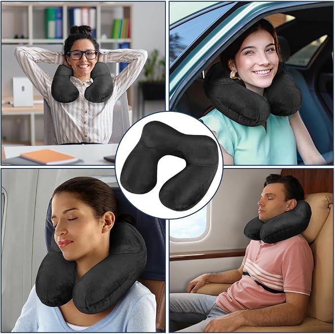 flintronic 2PCS Inflatable Travel Pillow, Inflatable Travel Pillow for Airplane, Soft Velvet Neck Support, Lightweight Ergonomic Sleeping Neck Pillow for Airplane, Car, Train, Office, Camping - Image 7