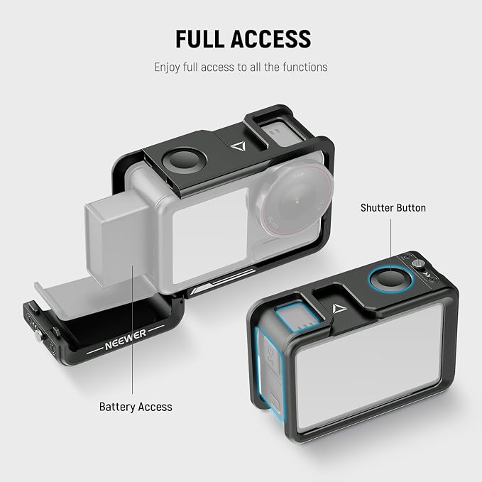 NEEWER Cage and Side Handle Accessories Kit Compatible with DJI Osmo Action 5 Pro / 4/3 Camera, Protective Metal Video Rig Magnetic Adapter Mount Cold Shoe Shutter Extender Bar, Black, AC014+AC034 - Image 3