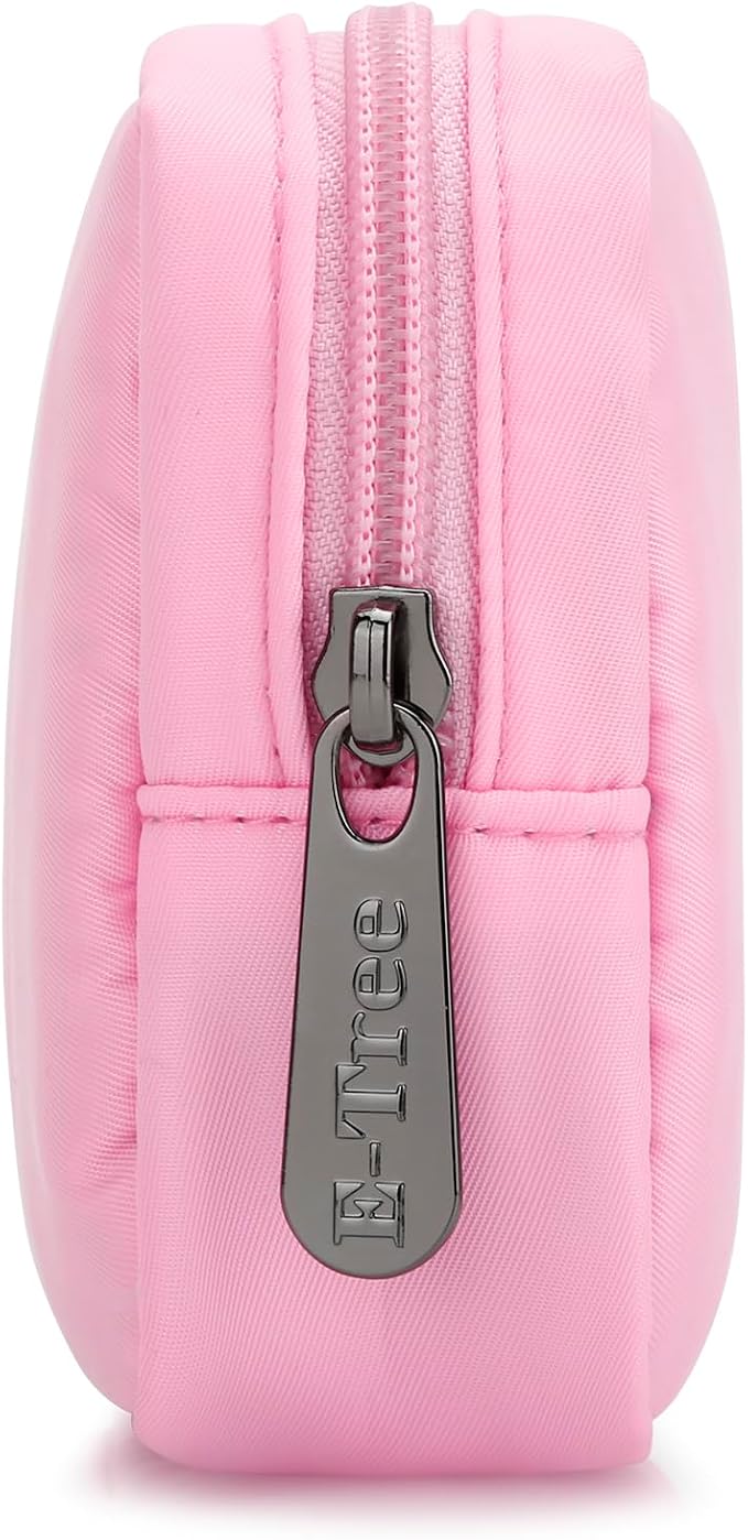 E-Tree Cute Small Makeup Bag, Cosmetic Toiletry Skin Care Make up Little Items Pouch for Purse,Zipper Mini Tech Charger Cable Electronic Organizer Case,Travel Accessories,Pink - Image 3