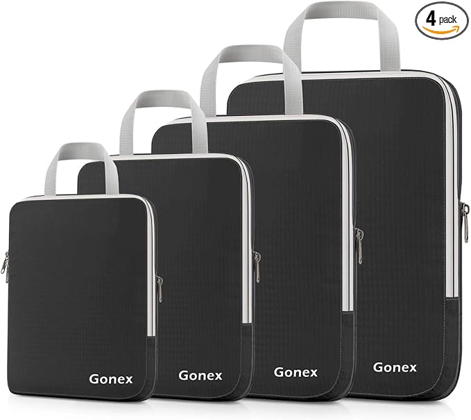Gonex Compression Packing Cubes, 4-Piece Expandable Travel Organizers | Double-Zip Compression, Space-Saving Design, Ripstop Fabric, Carry-On & Backpack Friendly, Family & Business Travel by Gonex