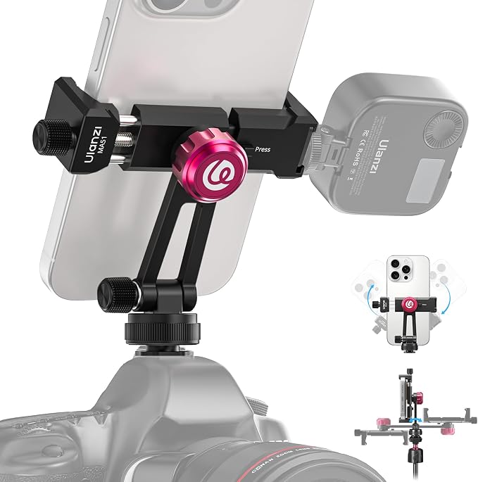 ULANZI MA61 Metal Phone Tripod Mount with Cold Shoe, 360° Adjustable Hot Shoe Camera Phone Mount for iPhone 17 16 15 14 Pro Max, Samsung, Aluminum Alloy Clamp for Vlogging, Live Streaming, Video by ulanzi