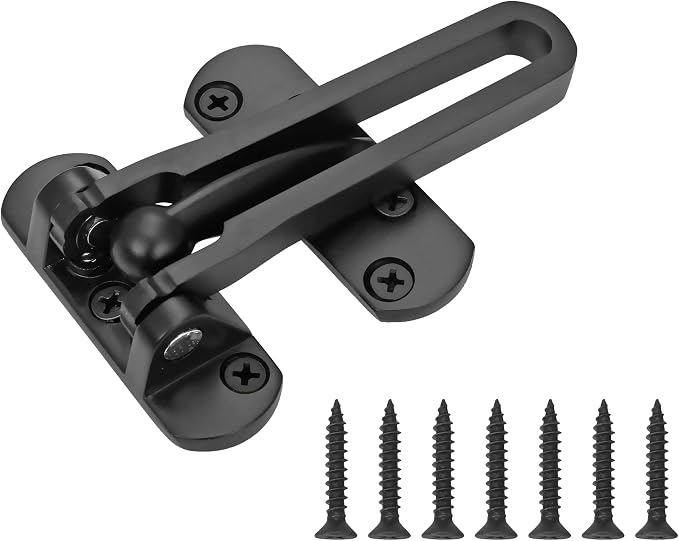 Door Lock Latch Swing Bar Door Guard Latch Home Hotel Lock Black | SUS-304 Stainless Steel Door Chain Lock Gate Reinforcement Swing Latch for Hinged Swing-in Front & Inside Door Fence Security by Tidorlou