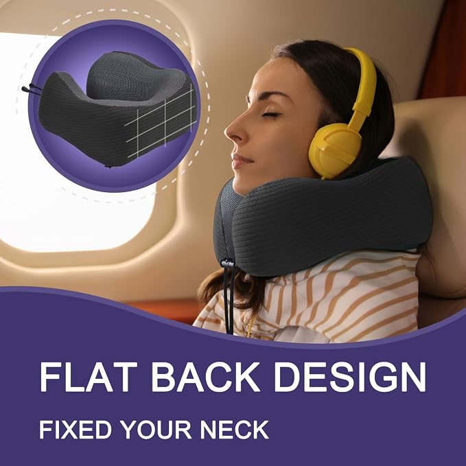 napfun Neck Pillow for Travel with Travel Pouch, Sleep Mask & Earplugs, Memory Foam Airplane Pillow for Headrest Sleep with Eyeshades, Plane Essentials with Eye Blindfold, Black Striped Kit - Image 4