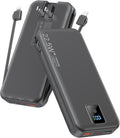 Portable Charger 12000mAh 22.5W w/Built-in Cable & Wall Plug Black | 22.5W fast charging, LED display, Charging 5 devices at once, Pass through charging, TSA approved, Compatible with iPhone by Rngsnoy